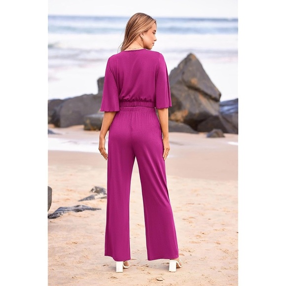 PRETTYGARDEN 2 Piece Outfits For 2024 Summer Wide Leg Pants Set Purple Size M - Picture 5 of 14